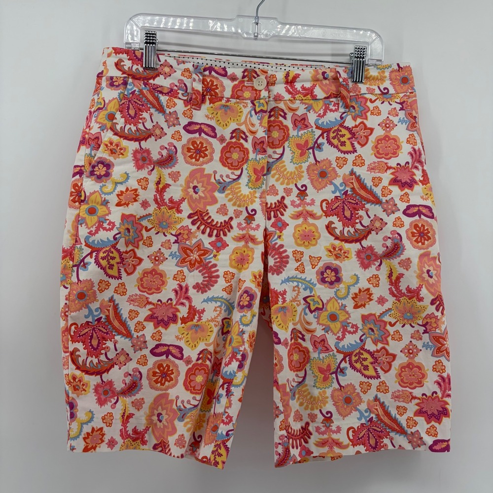 Talbots Womens 6 Multicolor Paisley Floral Perfect Short 10.5 Inseam Mid Rise